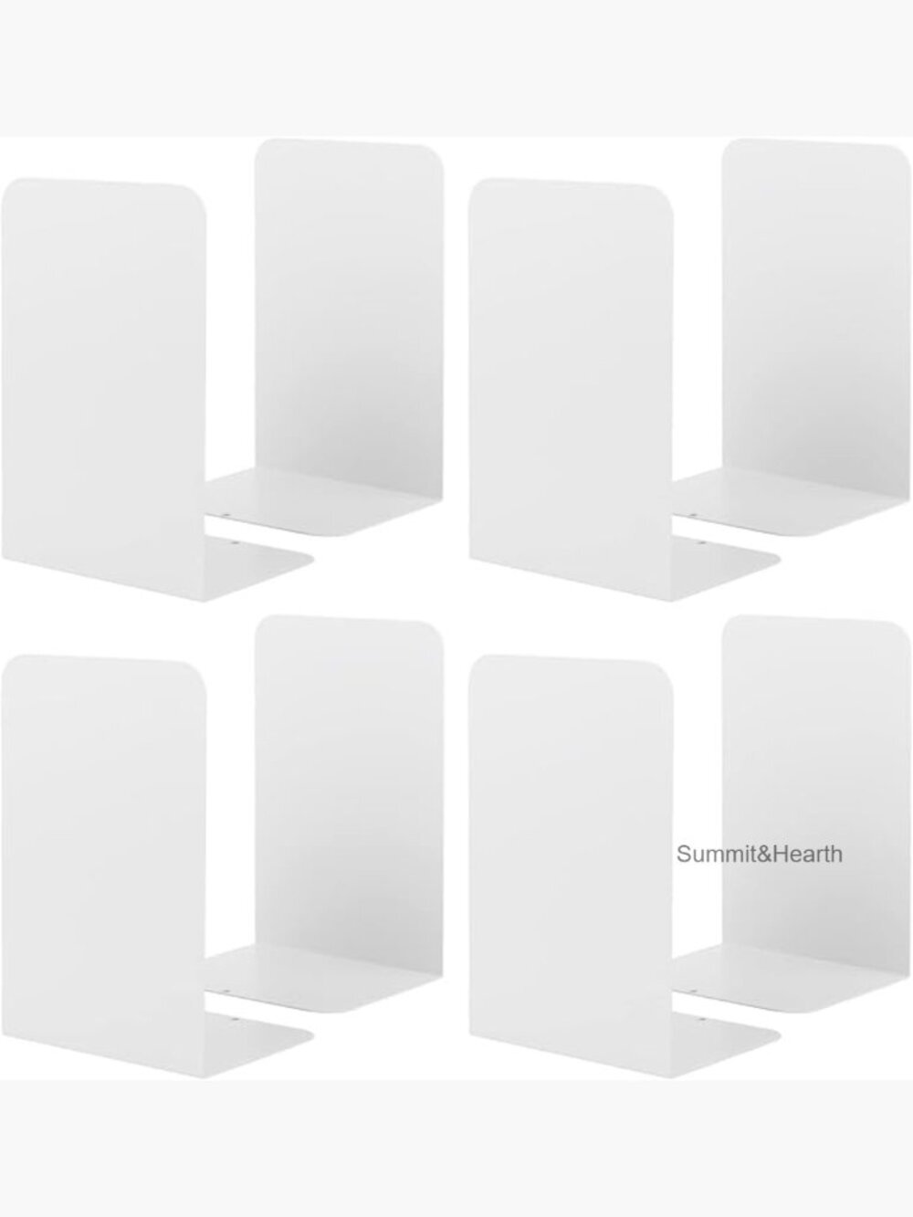 Modern Metal Bookends, 8-Piece Set, L-Shaped Design, Anti-Slip Base
